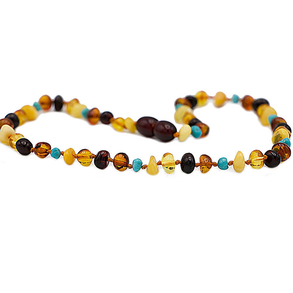 Yedek Klips Hediyeli Sertifikalı Kehribar Kolye Turkuaz Multicolor Bebek Diş Kolyesi 0-6 Yaş