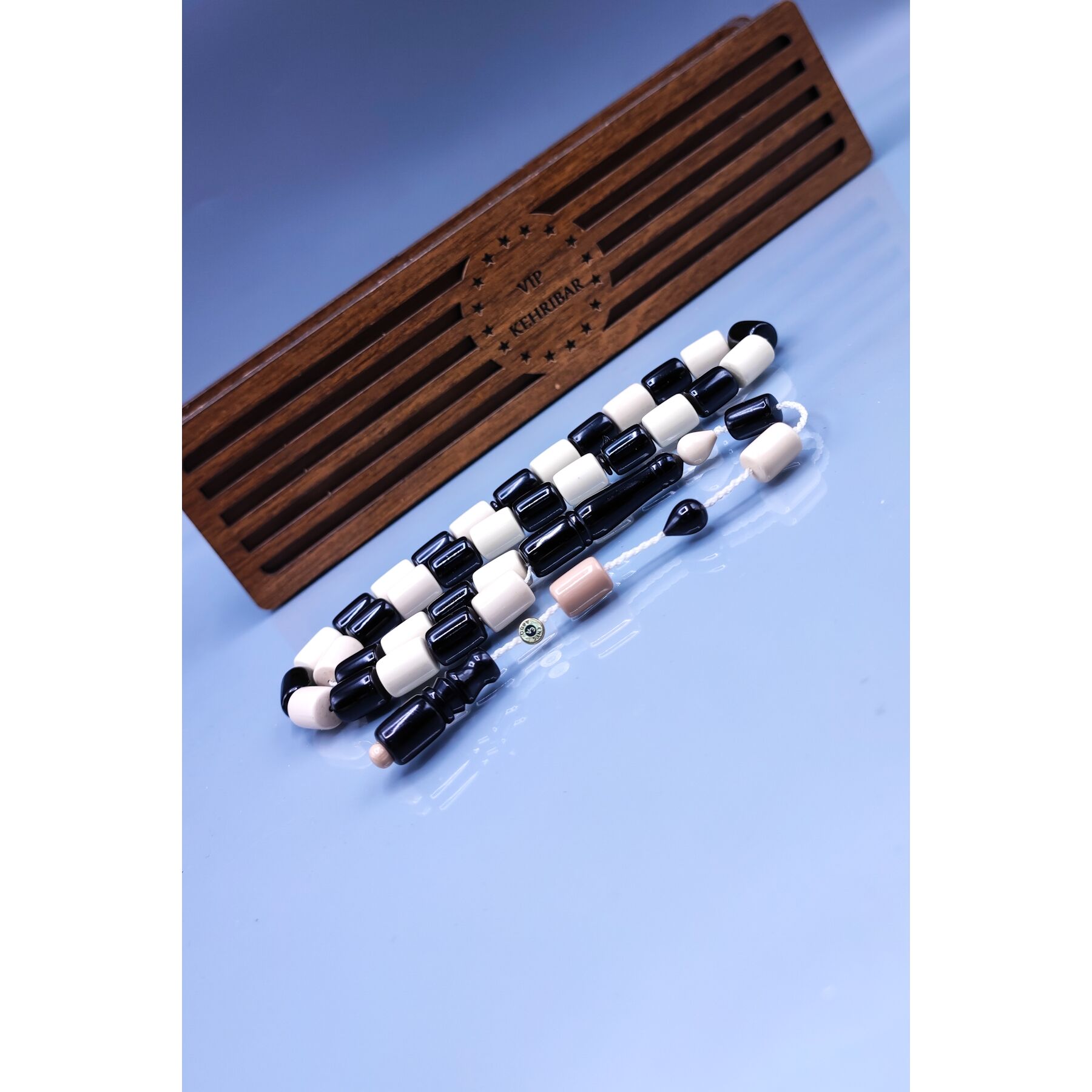 9x12 mm Siyah Beyaz Katalin Tesbih - Enes Abdo Usta İmzalı Tespih