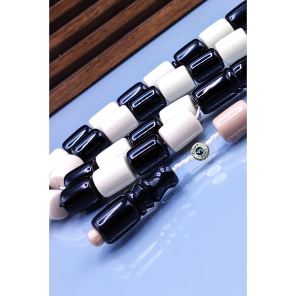9x12 mm Siyah Beyaz Katalin Tesbih - Enes Abdo Usta İmzalı Tespih