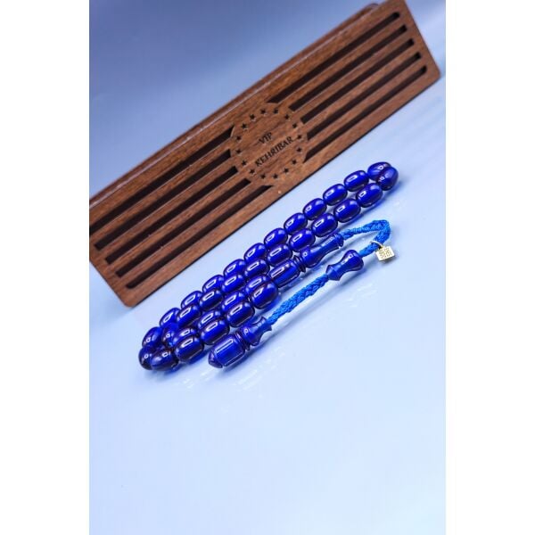 8x12 mm Mavi Zar Kehribar Tesbih - Enes Abdo Usta İmzalı Tespih