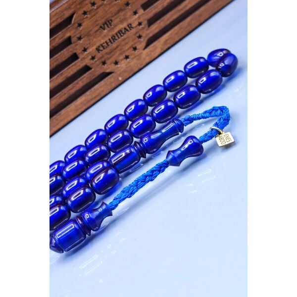 8x12 mm Mavi Zar Kehribar Tesbih - Enes Abdo Usta İmzalı Tespih