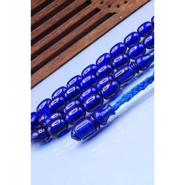 8x12 mm Mavi Zar Kehribar Tesbih - Enes Abdo Usta İmzalı Tespih