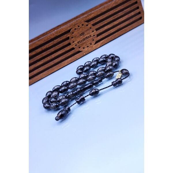8x12 mm Siyah Simli Katalin Tesbih - Enes Abdo Usta İmzalı Tespih