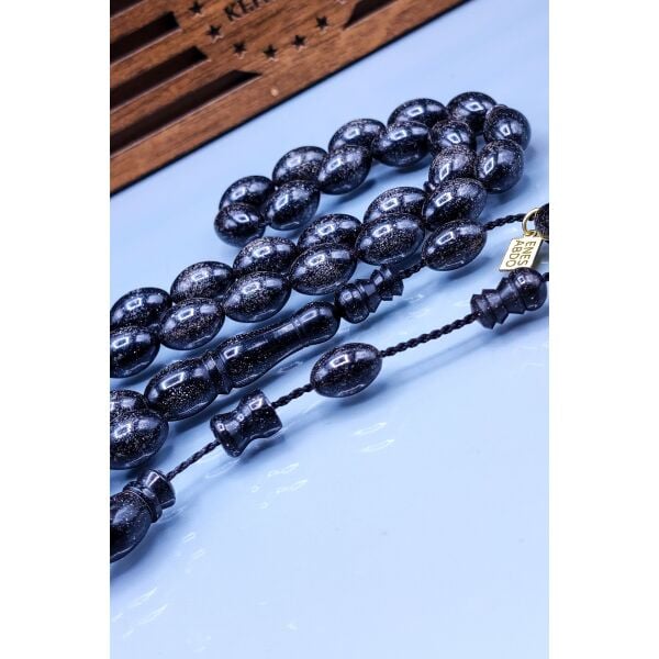 8x12 mm Siyah Simli Katalin Tesbih - Enes Abdo Usta İmzalı Tespih