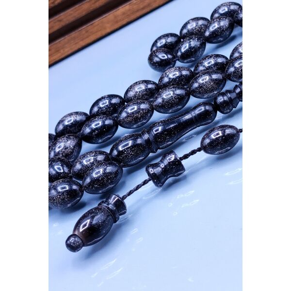 8x12 mm Siyah Simli Katalin Tesbih - Enes Abdo Usta İmzalı Tespih