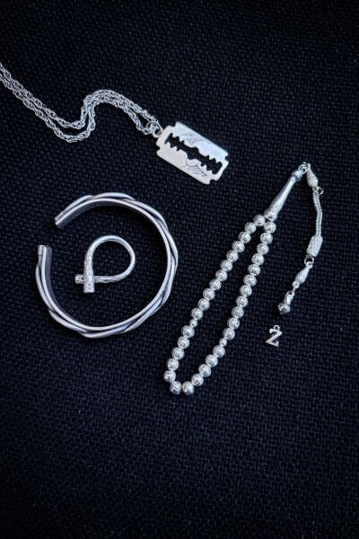 Bakır Tesbih Bileklik Kolye Yüzük Erkek Takı Seti Ayarlanabilir Yüzük Kolye Bileklik Jilet Mınçıka