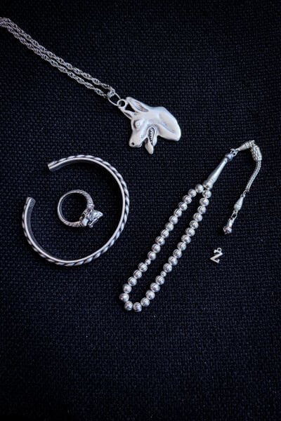 Bakır Tesbih Bileklik Kolye Yüzük Erkek Takı Seti Ayarlanabilir Yüzük Kolye Bileklik Kurt Bozkurt