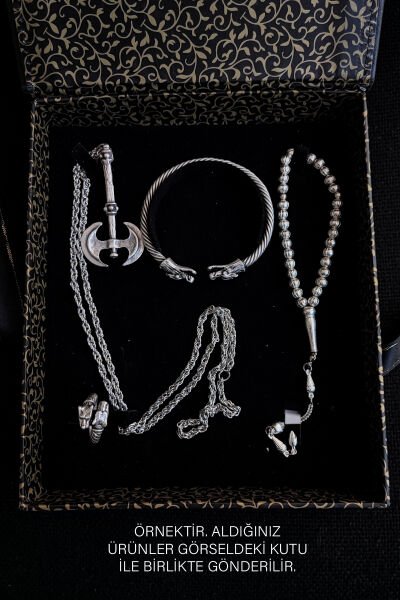 Bakır Tesbih Bileklik Kolye Yüzük Erkek Takı Seti Ayarlanabilir Yüzük Kolye Bileklik Kurt Bozkurt