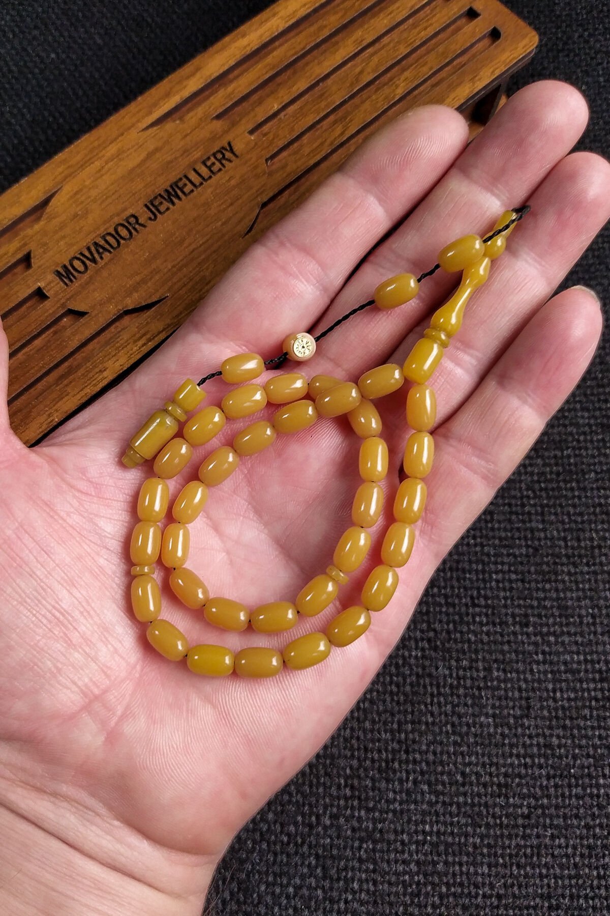 6X9 mm Bürokrat Boy Sarı Zar Kehribar Tesbih - Usta İşçilikli Sıkma Kehribar Diyarbakır Model Tespih