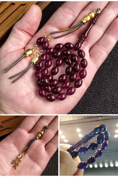 7*11 mm İspirto Mavisi Ateşi Kehribar Tesbih Kişiselleştirilebilir İsme Özel Tespih Ahşap Kutulu