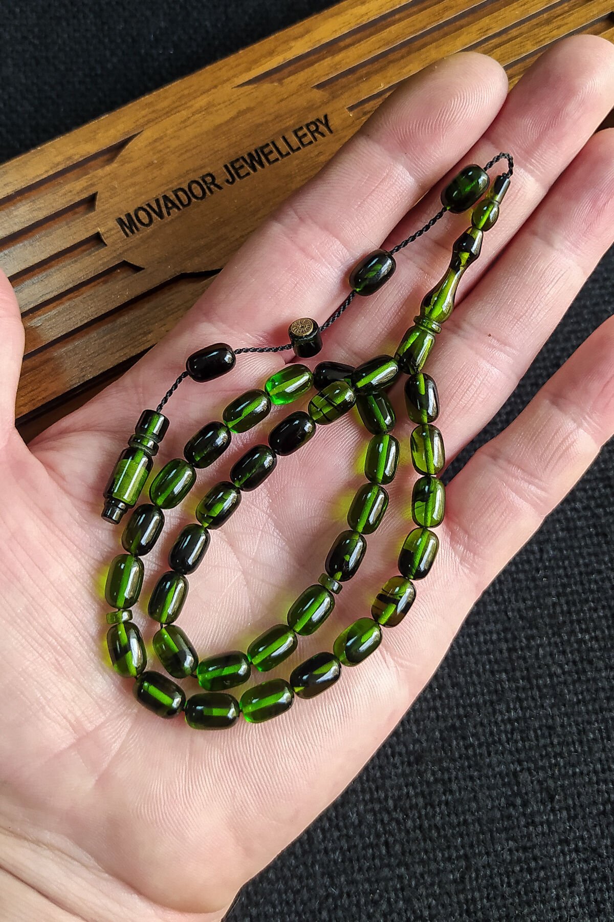 6X9 mm Bürokrat Boy Yeşil Siyah Ateşi Kehribar Tesbih Usta İşçilikli Sıkma Kehribar Diyarbakır Model