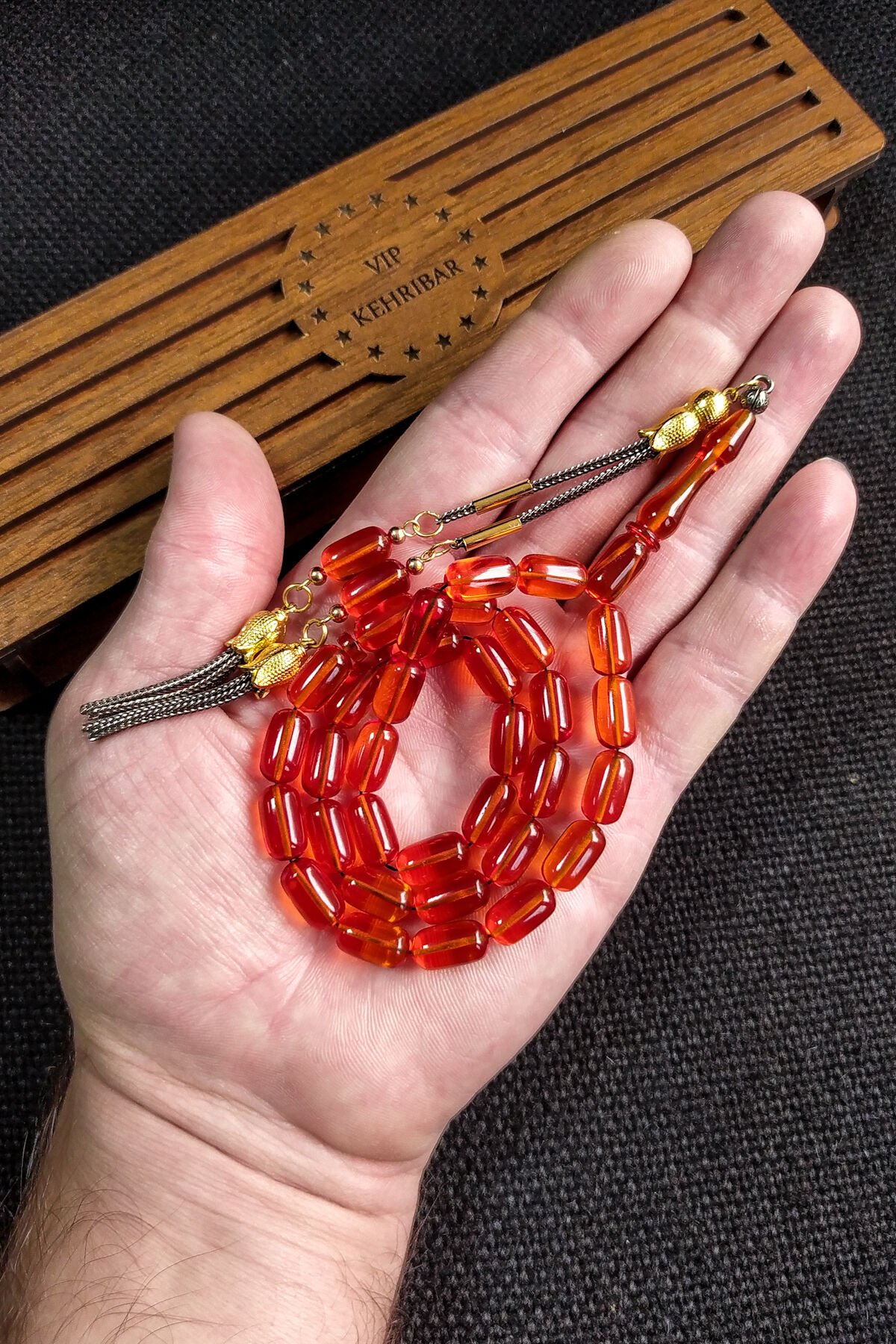 7*11 mm  Ateşi Kehribar Tesbih Kişiselleştirilebilir İsme Özel Sıkma Kehribar Tespih Ahşap Kutulu