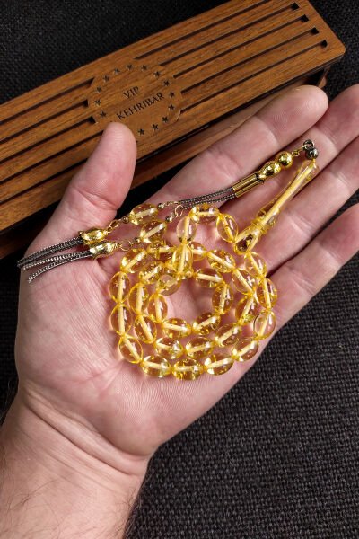 7*11 mm  Ateşi Kehribar Tesbih Kişiselleştirilebilir İsme Özel Sıkma Kehribar Tespih Ahşap Kutulu