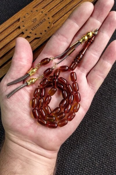 7*11 mm Zeytin Yeşili Ateşi Kehribar Tesbih Kişiselleştirilebilir İsme Özel Tespih Ahşap Kutulu