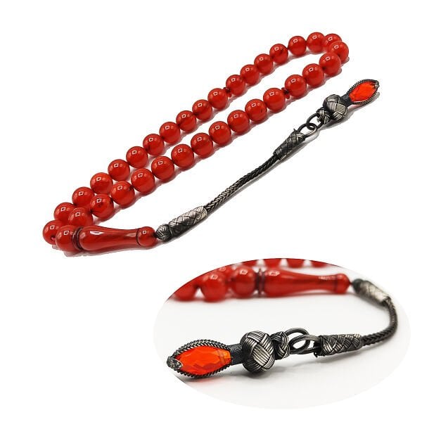 1000 Ayar Gümüş Trabzon Kazaziye Mişmişi Renk Sıkma Kehribar Tesbih 9*9 mm Küre Faris Usta Tespih