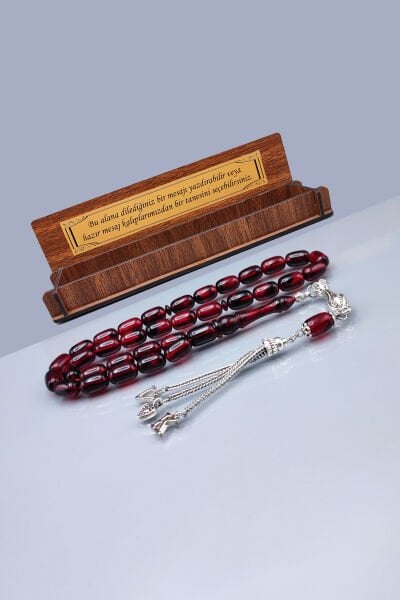 Sevgiliye Özel Mesajlı Ateşi Kehribar Tesbih - İsme Özel 7X11 mm Kapsül Kesim Tespih - Ahşap Kutulu