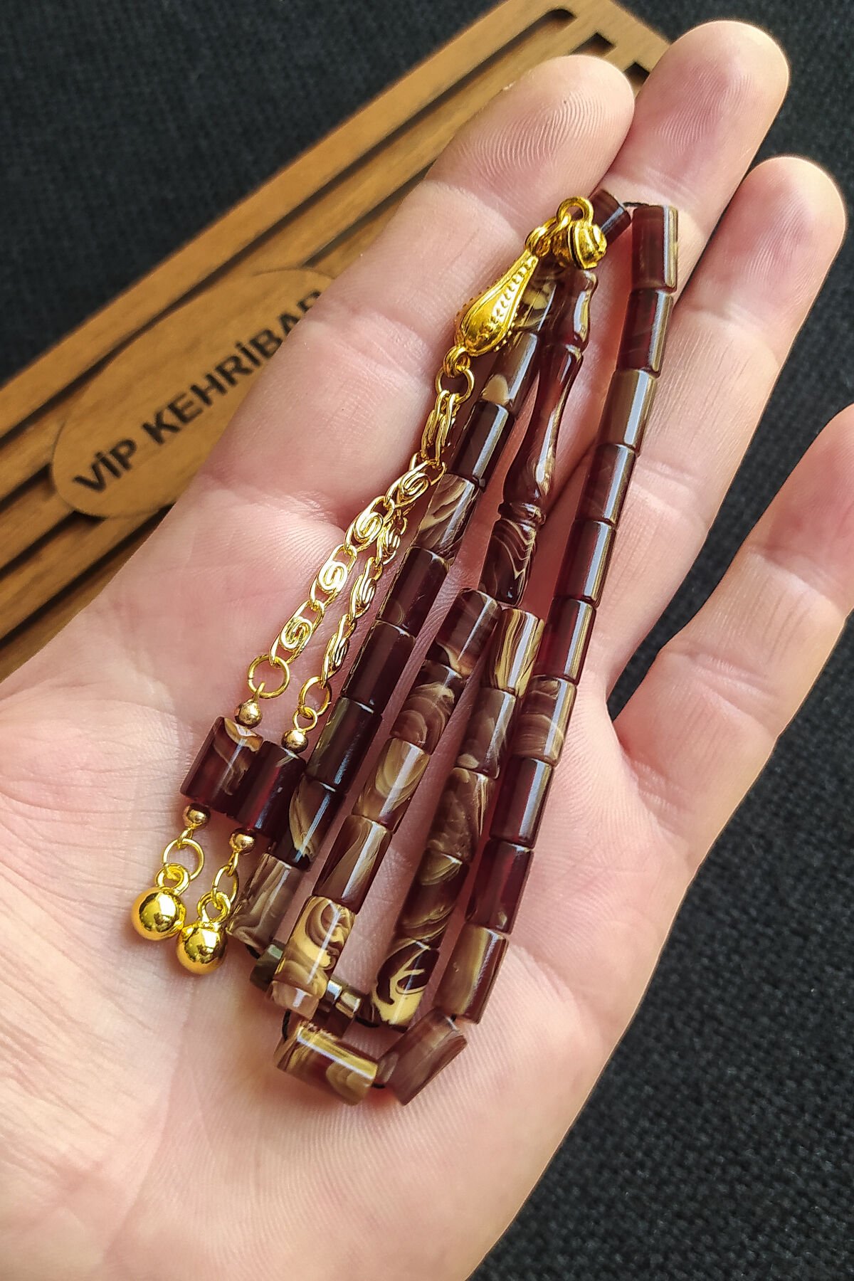 5,5x10 mm Kesme Ateşi Kehribar Tesbih İsme Özel Kişiselleştirilebilir Ahşap Kutulu Tespih