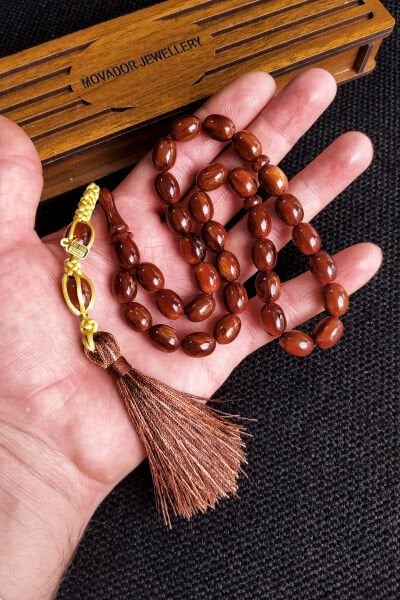 9x12 mm Yeni Döküm Kahverengi Çekoslavak Katalin Baga Tesbih, Ebu Sırr Usta İmzalı Tespih