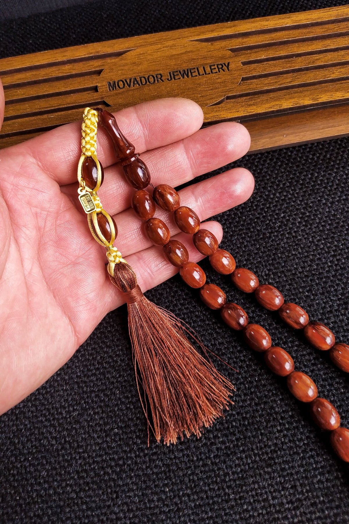 9x12 mm Yeni Döküm Kahverengi Çekoslavak Katalin Baga Tesbih, Ebu Sırr Usta İmzalı Tespih