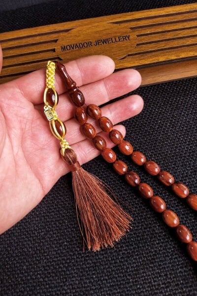 9x12 mm Yeni Döküm Kahverengi Çekoslavak Katalin Baga Tesbih, Ebu Sırr Usta İmzalı Tespih