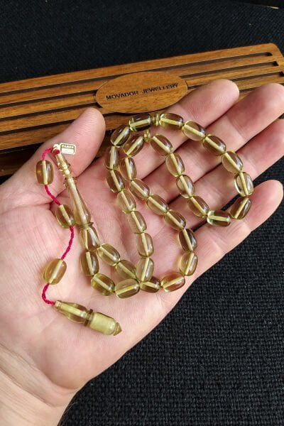 Fares Baydoun Usta İşçilikli Zar Kehribar Tesbih Faris Usta İmzalı Tespih Ahşap Kutulu