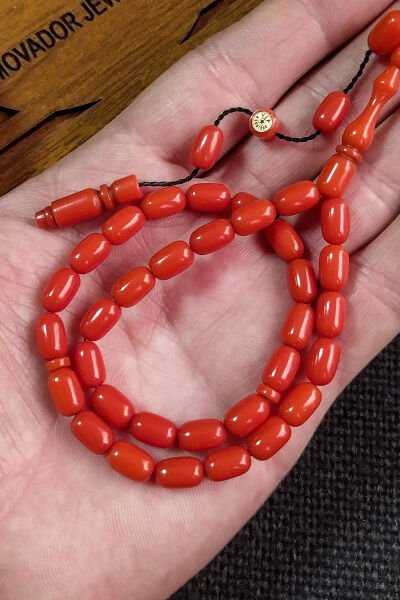 6X9 mm Bürokrat Boy Turuncu Katalin Tesbih - Usta İşçilikli Sıkma Kehribar - Diyarbakır Model