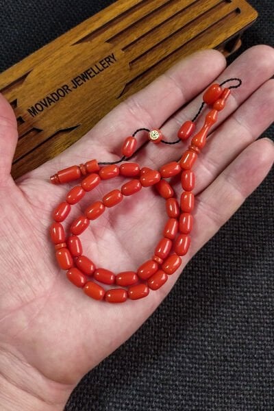 6X9 mm Bürokrat Boy Turuncu Katalin Tesbih - Usta İşçilikli Sıkma Kehribar - Diyarbakır Model