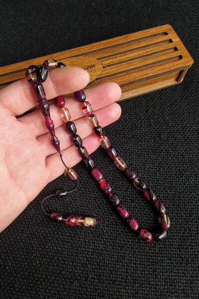 Fares Baydoun Usta İşçilikli Ateşi Kehribar Tesbih Faris Usta İmzalı Tespih Ahşap Kutulu