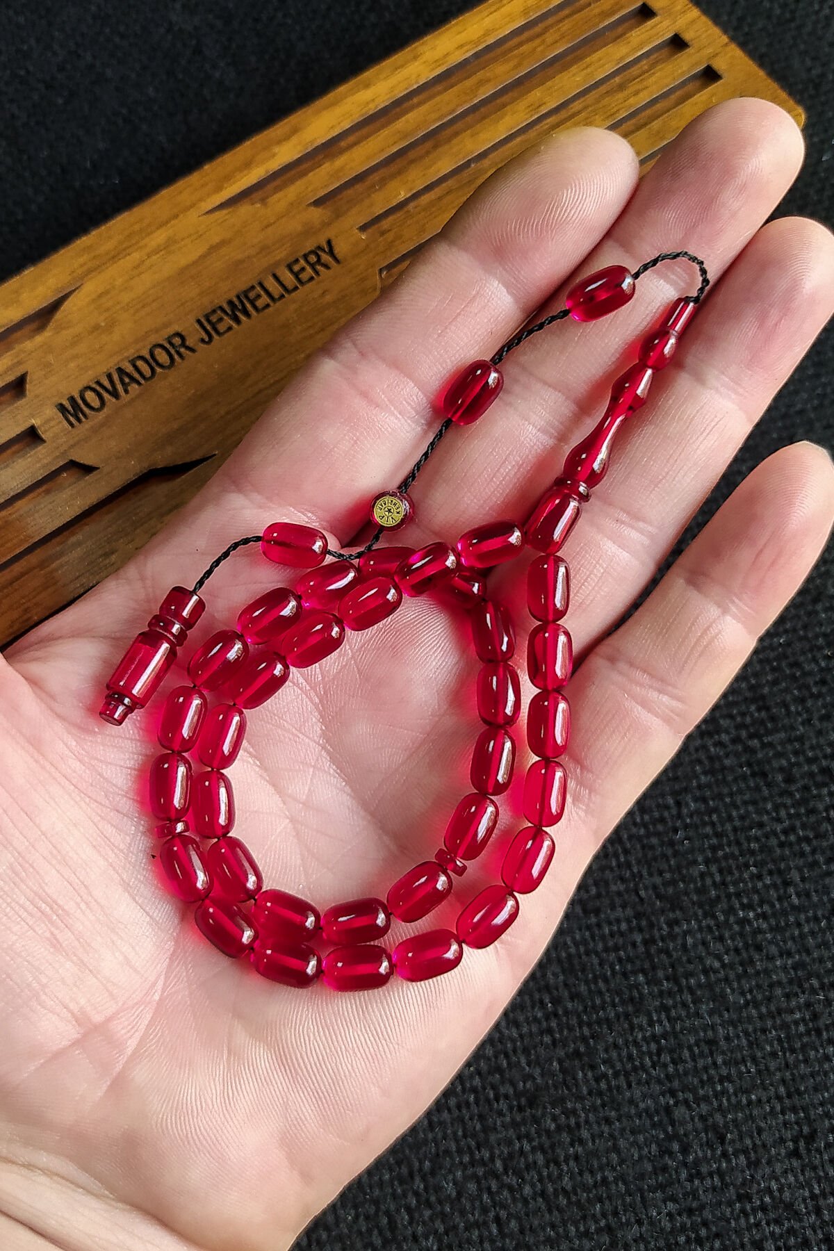 6X9 mm Bürokrat Boy Kırmızı Ateşi Kehribar Tesbih - Usta İşçilikli Sıkma Kehribar - Diyarbakır Model