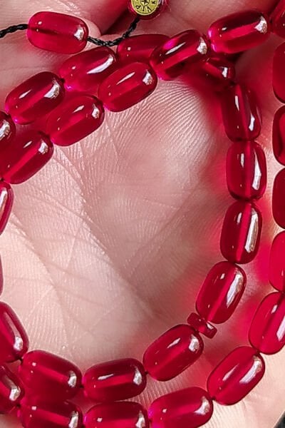 6X9 mm Bürokrat Boy Kırmızı Ateşi Kehribar Tesbih - Usta İşçilikli Sıkma Kehribar - Diyarbakır Model