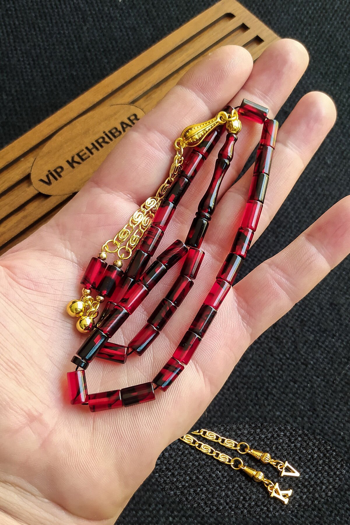 5,5x10 mm Kesme Ateşi Kehribar Tesbih İsme Özel Kişiselleştirilebilir Ahşap Kutulu Tespih