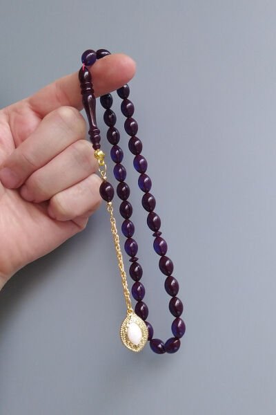 7x11 mm Ateşi Kehribar Tesbih Sarı Püsküllü Ateş Kehribar Tespih