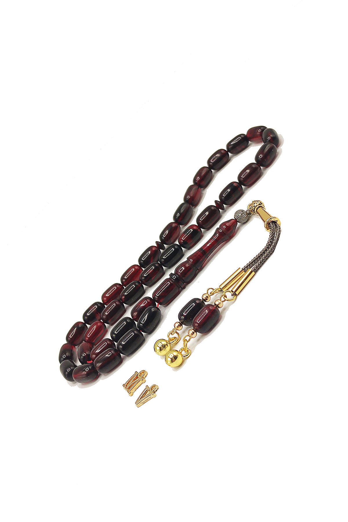 7*11 mm Kapsül Kesim İç Rengi Vişne Osmanlı Benzetme Ateşi Kehribar Tesbih Rodaj Püsküllü Tespih