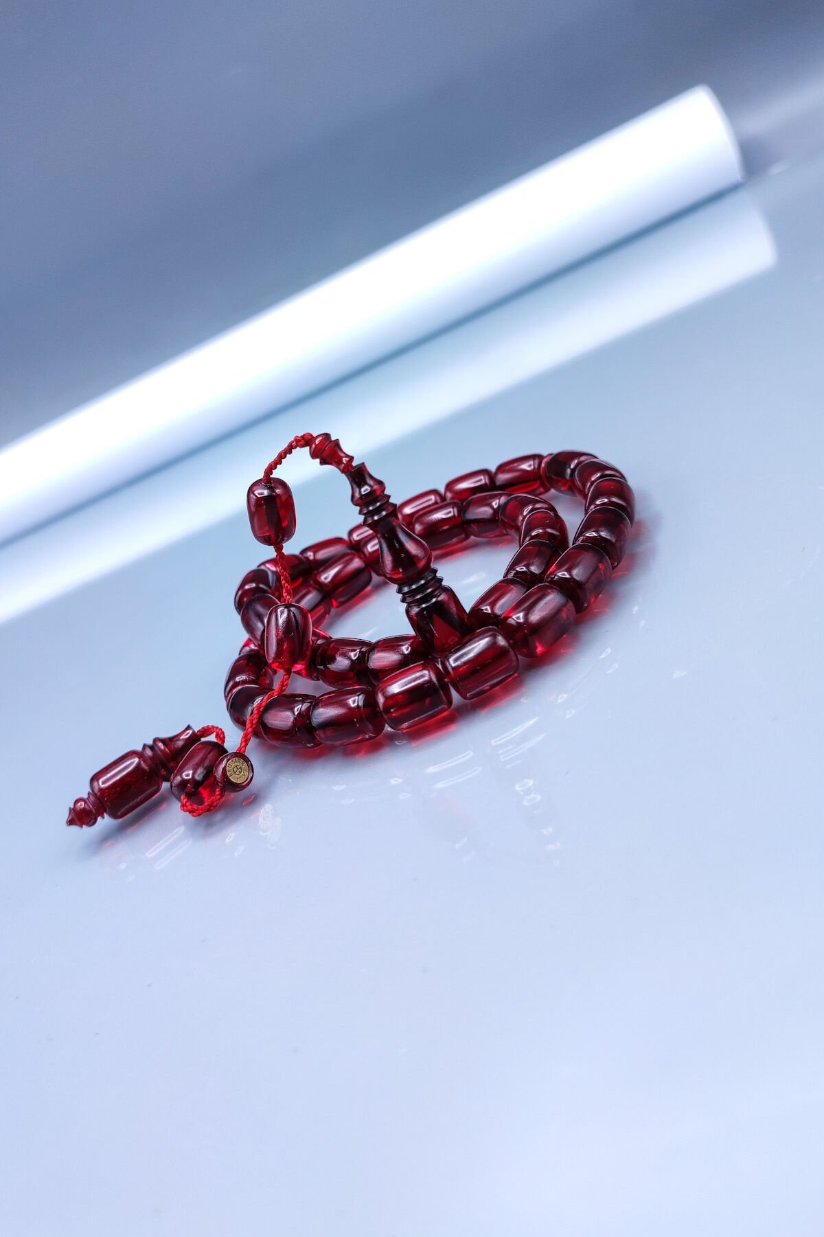 9x11 mm Kırmızı Ebu Sırr İmzalı Zar Kehribar Tesbih