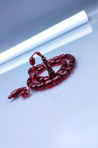 9x11 mm Kırmızı Ebu Sırr İmzalı Zar Kehribar Tesbih