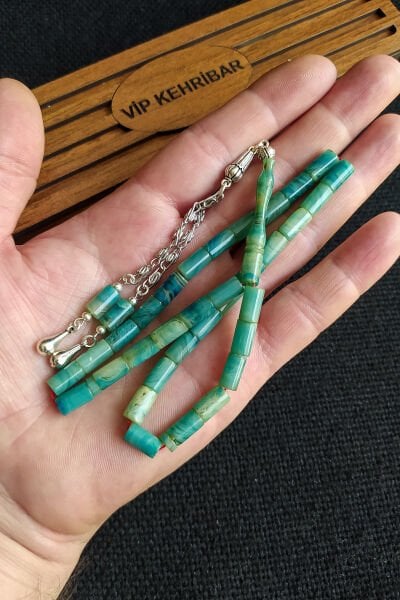 5,5x10 mm Kesme Ateşi Kehribar Tesbih İsme Özel Kişiselleştirilebilir Ahşap Kutulu Tespih