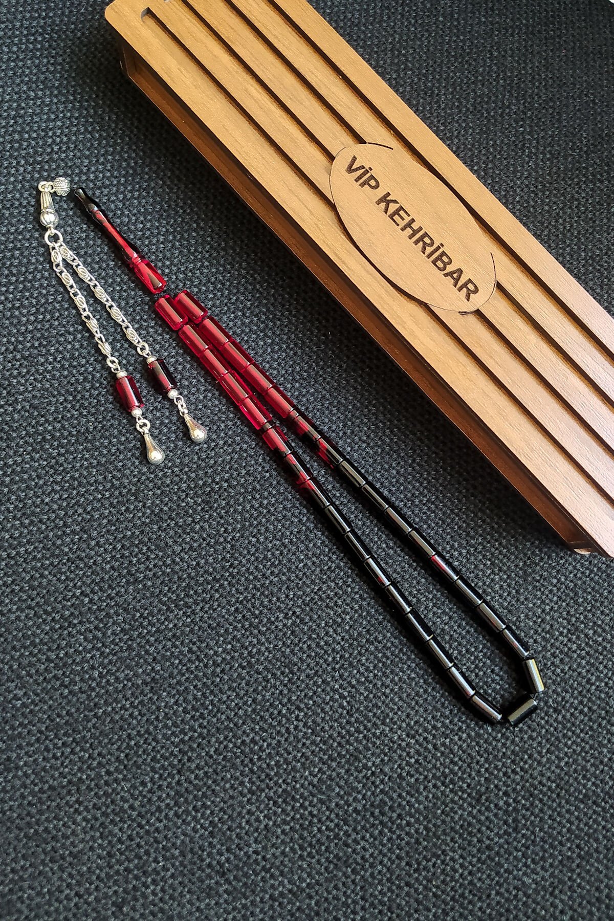 5,5x10 mm Kesme Ateşi Kehribar Tesbih İsme Özel Kişiselleştirilebilir Ahşap Kutulu Tespih