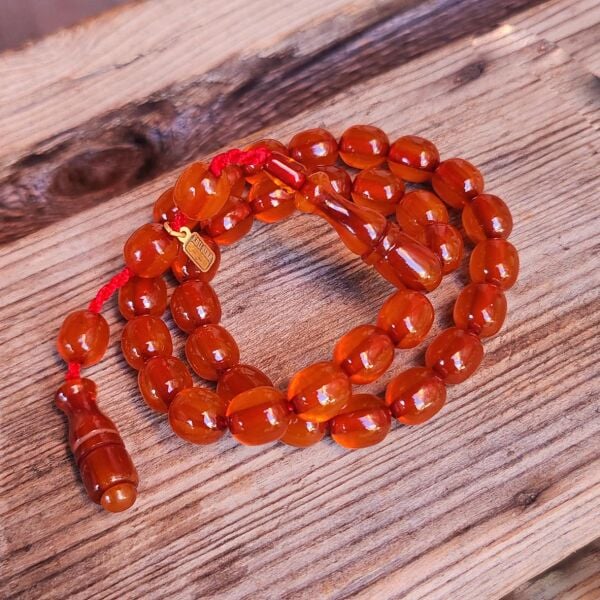 9x10 mm Kahverengi Çubuk Sıkma Kehribar Tesbih | Ebu Sırr Usta İmzalı Tespih