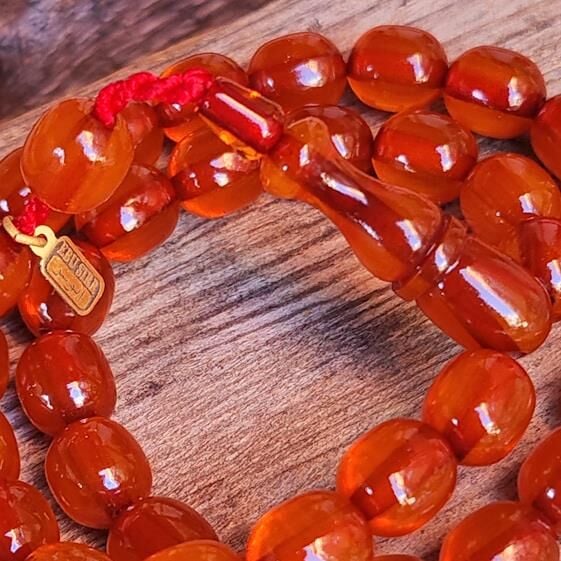 9x10 mm Kahverengi Çubuk Sıkma Kehribar Tesbih | Ebu Sırr Usta İmzalı Tespih