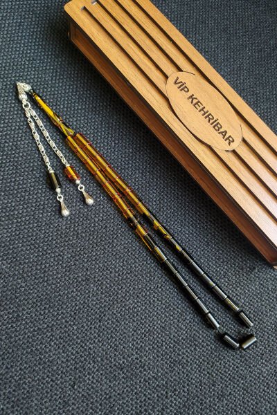 5,5x10 mm Kesme Ateşi Kehribar Tesbih İsme Özel Kişiselleştirilebilir Ahşap Kutulu Tespih