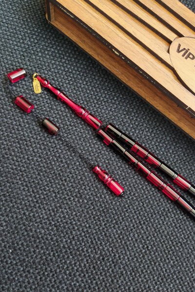 5,5x10 mm Kesme Ateşi Kehribar Tesbih Ayhan Turan Usta İşçilikli İmzalı Sistemli Tespih Ahşap Kutulu