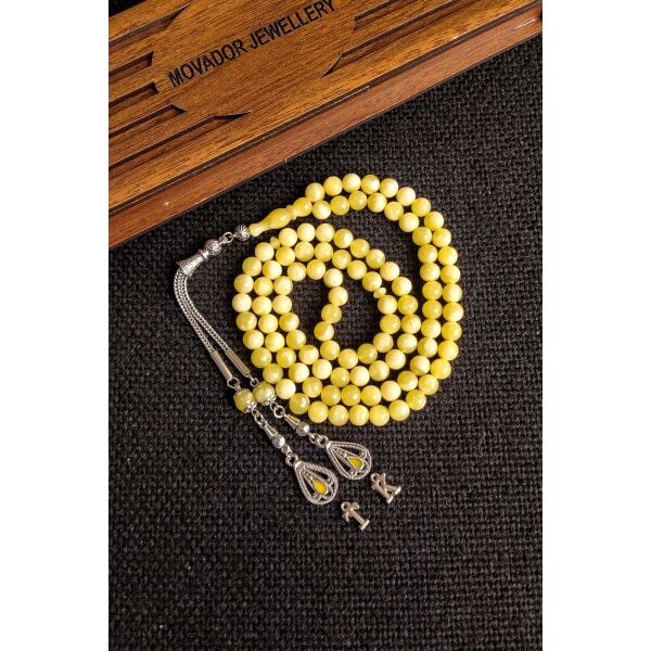 İsme Özel 6 mm 99 lu Beyrut Kehribar Tesbih - Namaz Tespihi 99 Habbe