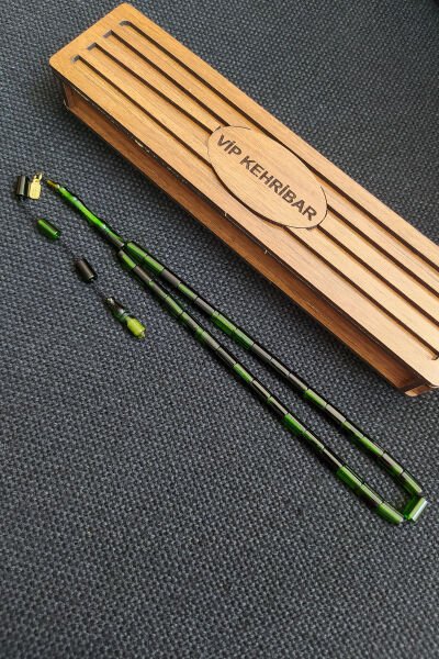 5,5x10 mm Kesme Ateşi Kehribar Tesbih Ayhan Turan Usta İşçilikli İmzalı Sistemli Tespih Ahşap Kutulu