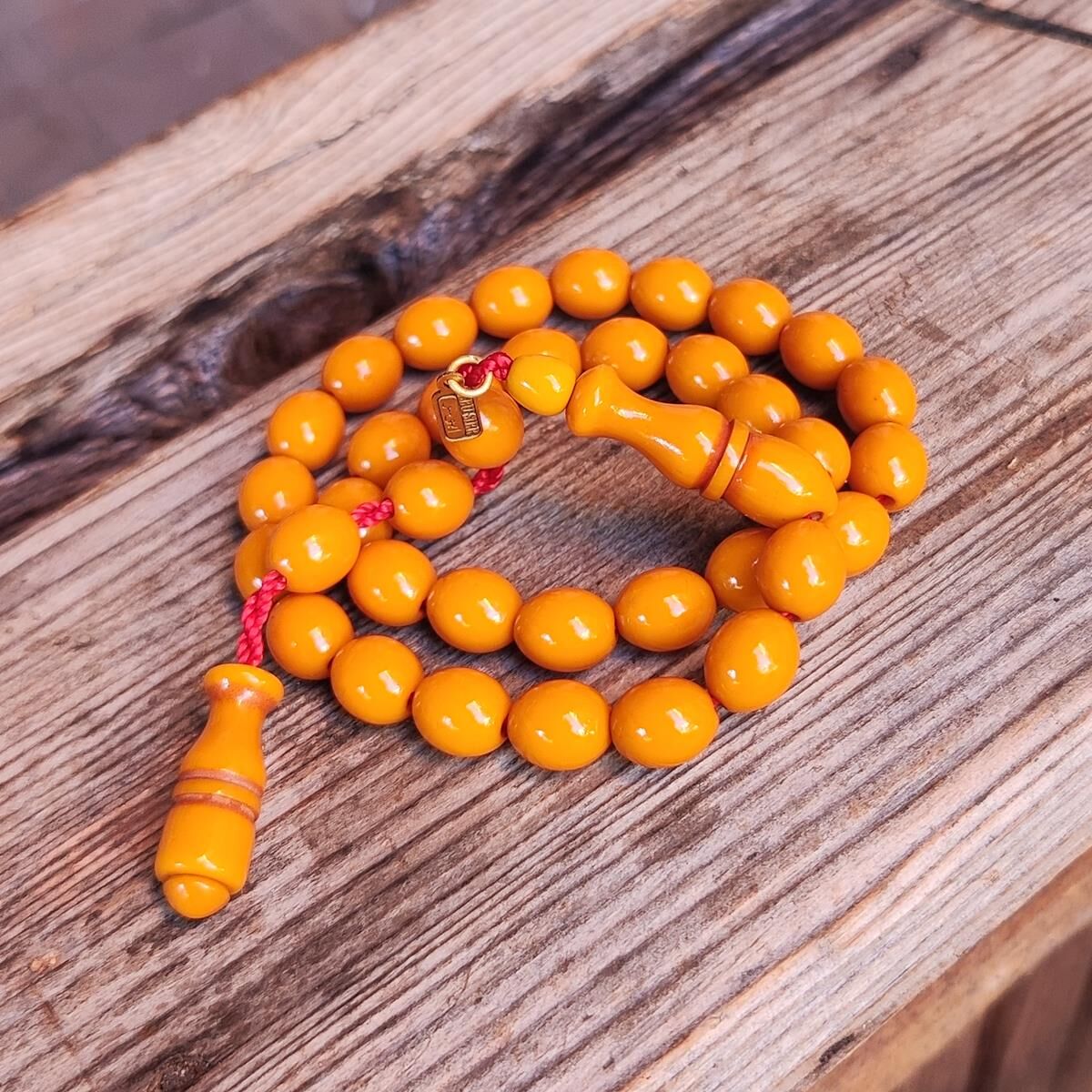 9x10 mm Mişmişi Çubuk Sıkma Kehribar Tesbih | Ebu Sırr Usta İmzalı Tespih