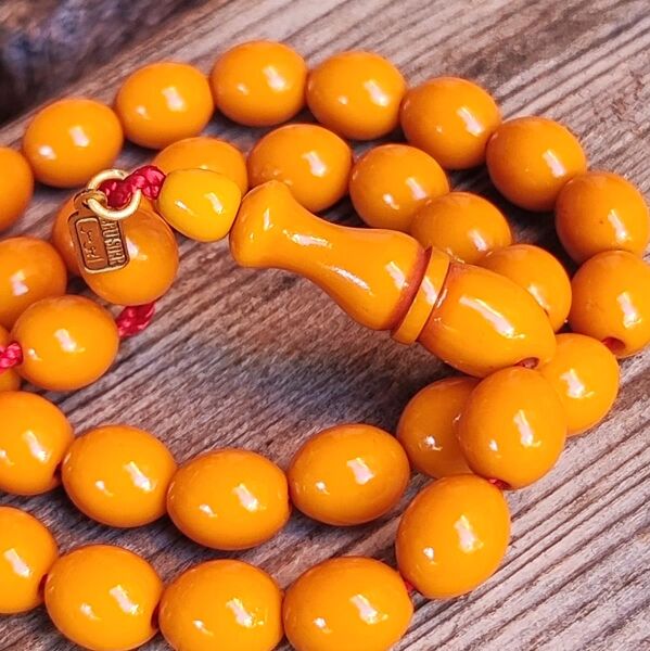 9x10 mm Mişmişi Çubuk Sıkma Kehribar Tesbih | Ebu Sırr Usta İmzalı Tespih