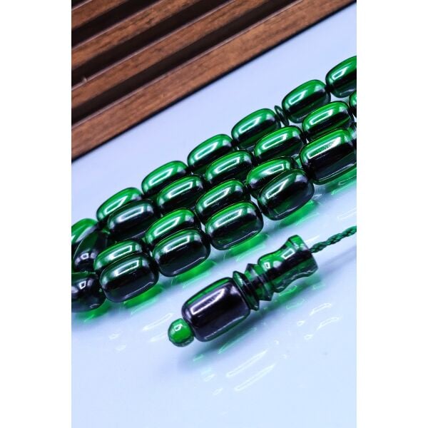 8x12 mm Yeşil Zar Kehribar Tesbih - Enes Abdo Usta İmzalı Tespih
