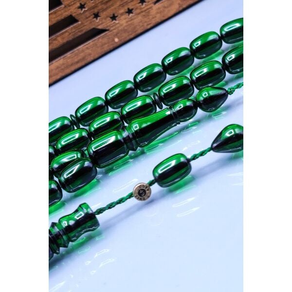 8x12 mm Yeşil Zar Kehribar Tesbih - Enes Abdo Usta İmzalı Tespih