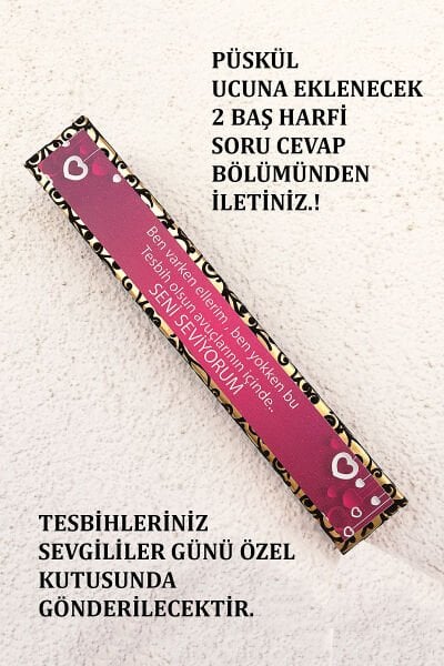 Sevgililer Gününe Özel Fosforlu Kedigözü Toz Kehribar Tesbih 2 Baş Harfli Özel Kutulu Tespih