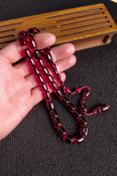 9x12 mm Ebu Sırr İmzalı Zar Kehribar Tesbih, Blok Zar Tespih