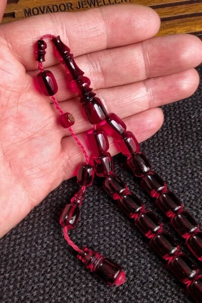 9x12 mm Ebu Sırr İmzalı Zar Kehribar Tesbih, Blok Zar Tespih